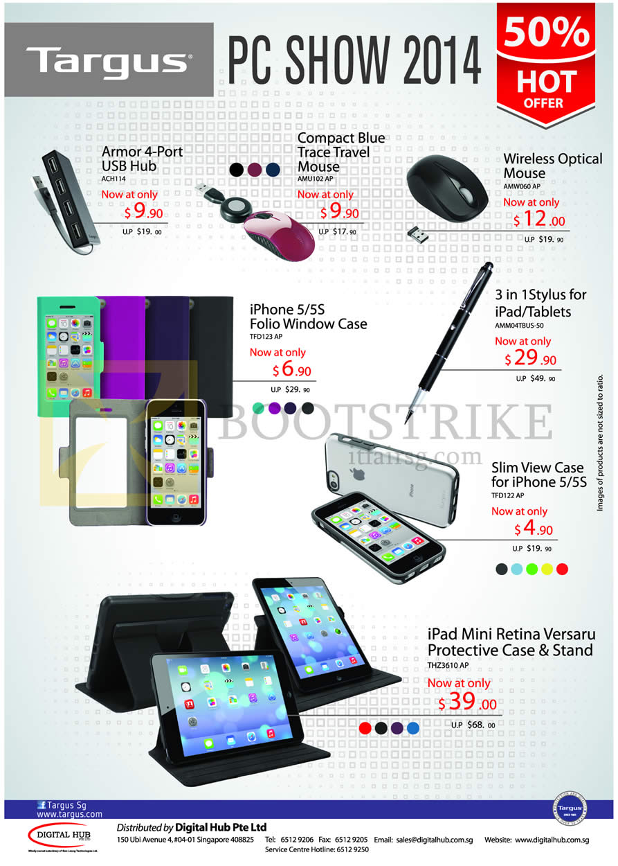 PC SHOW 2014 price list image brochure of Digital Hub Targus Accessories USB Hub, Travel Mouse, IPhone Case, IPad Case