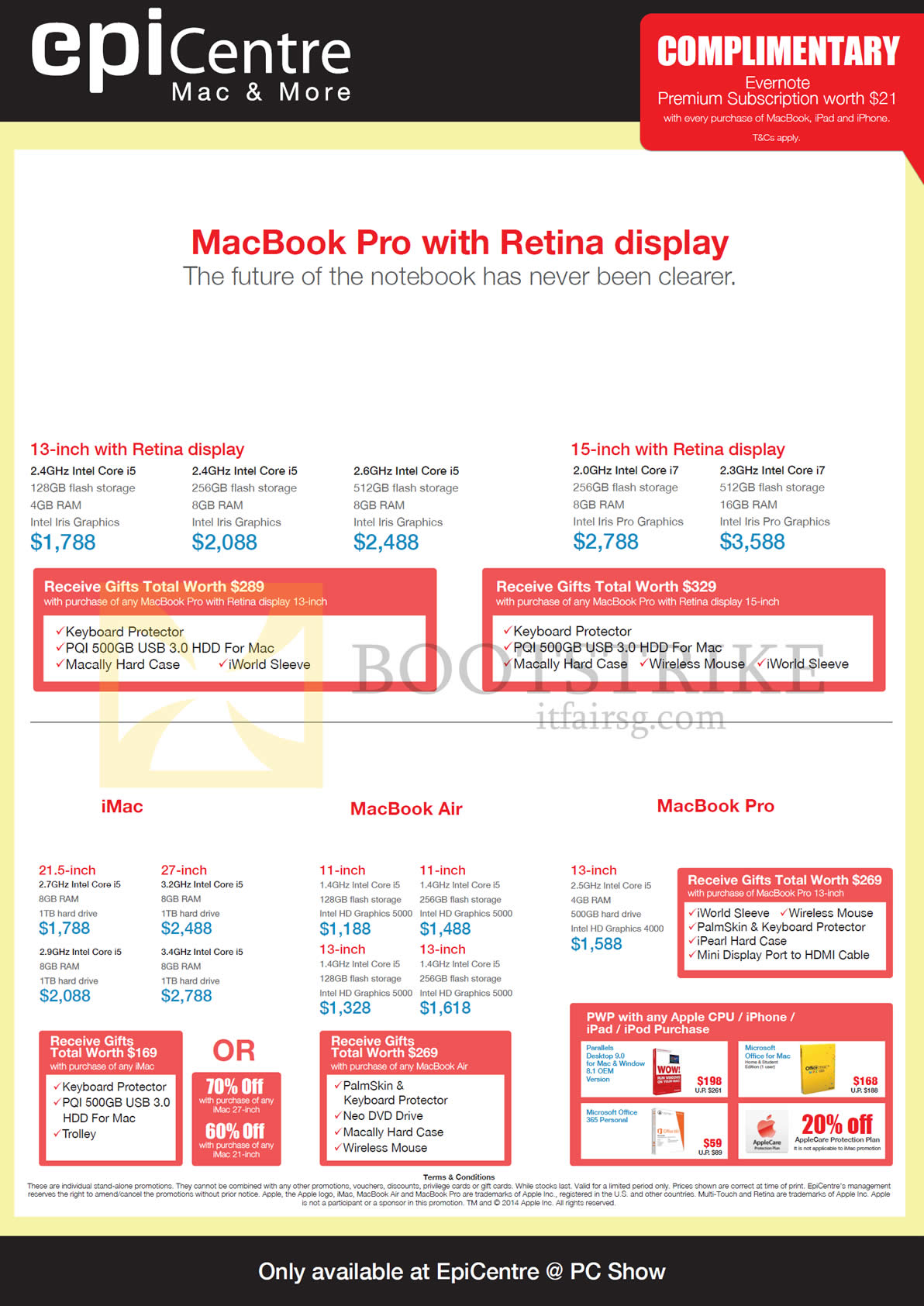 PC SHOW 2014 price list image brochure of EpiCentre Apple MacBook Pro Notebook, IMac Desktop PC, Macbook Air, Macbook Pro