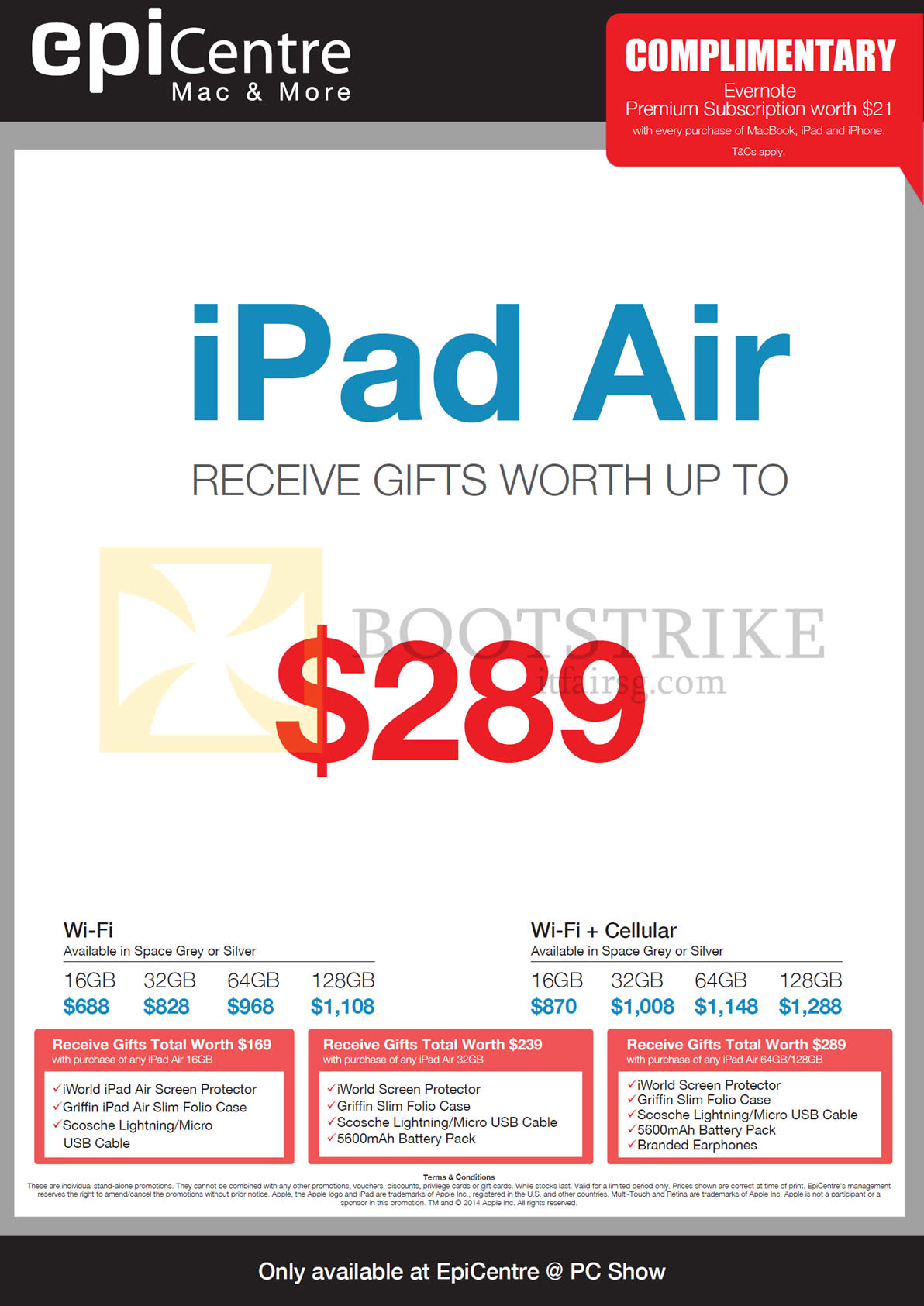 PC SHOW 2014 price list image brochure of EpiCentre Apple IPad Air, Wi-Fi, Cellular