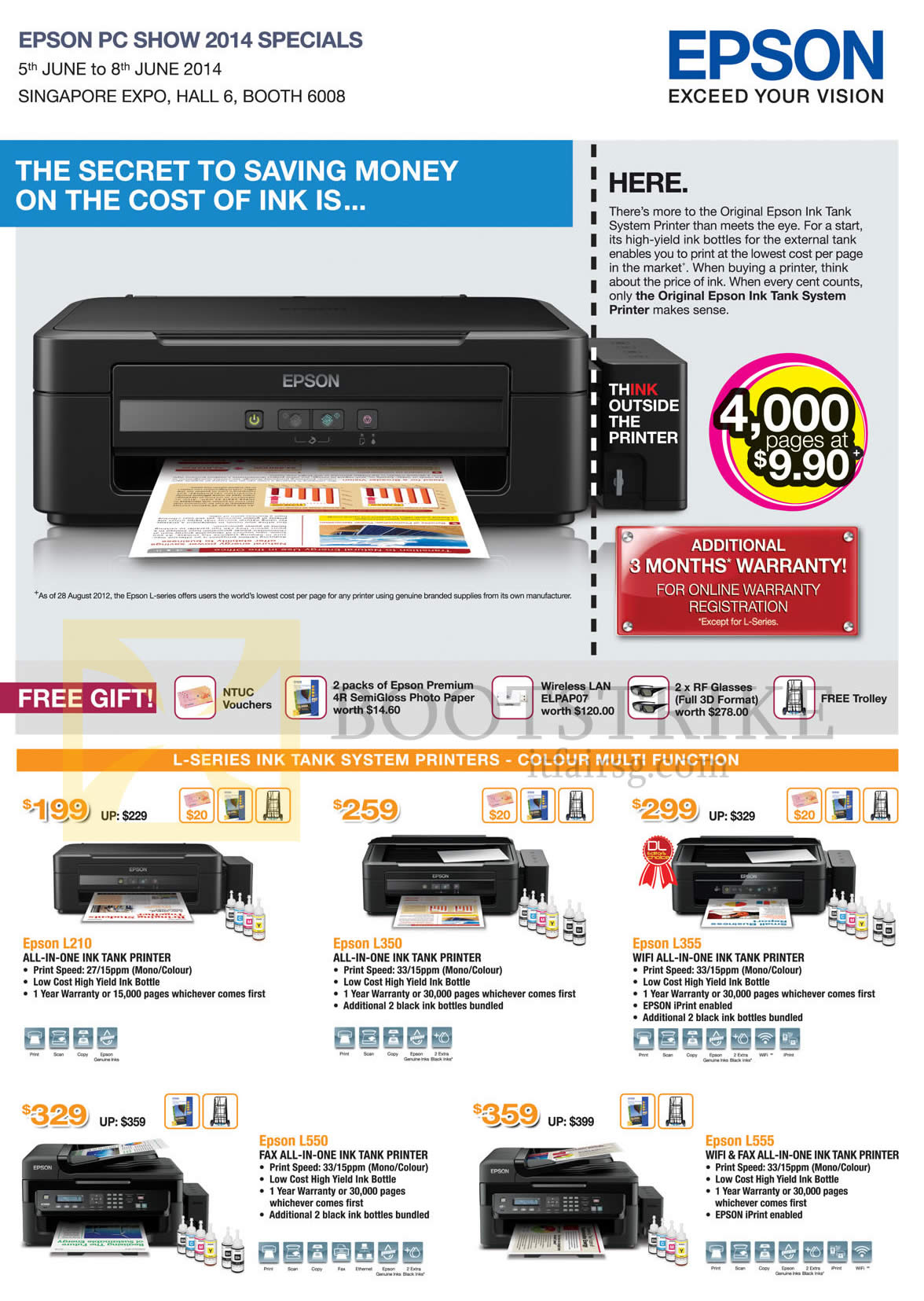 PC SHOW 2014 price list image brochure of Epson Printers Inkjet L210, L350, L355, L550, L555