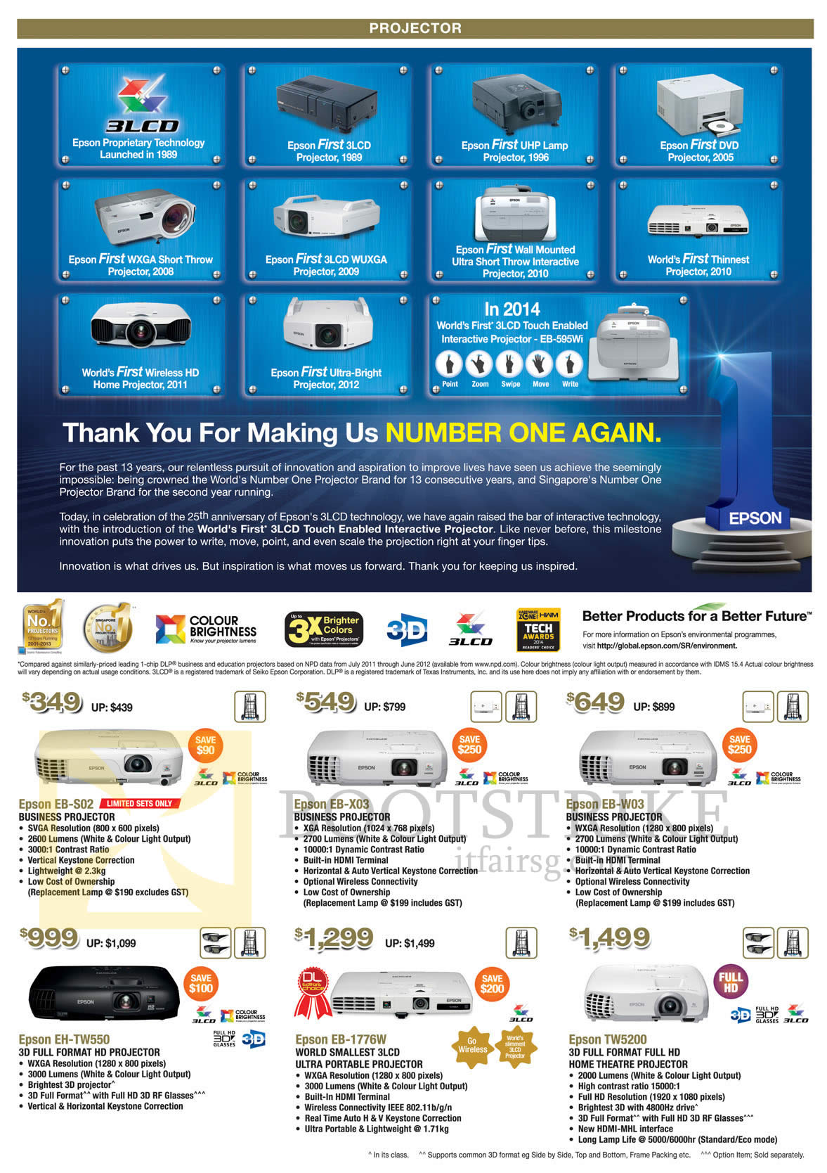 PC SHOW 2014 price list image brochure of Epson Projectors EB-S02, EB-X03, W03, 1776W, EH-TW550, TW5200