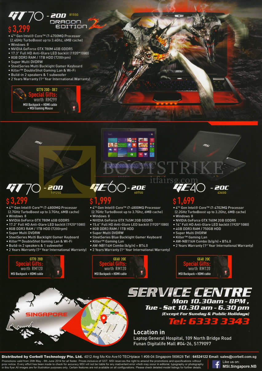 PC SHOW 2014 price list image brochure of Gamepro MSI Notebooks GT70-20D 815SG, GT70-20D 1092SG, GE60-20E 607Sg, GE40-20C 434SG