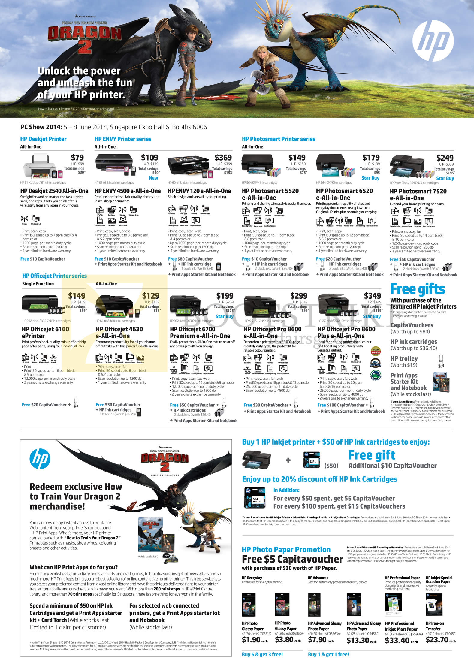 PC SHOW 2014 price list image brochure of HP Printers Deskjet Inkjet 2540, Envy 4500, 120, Photosmart 5520, 6520, 7520, Officejet 6700, Pro 8600