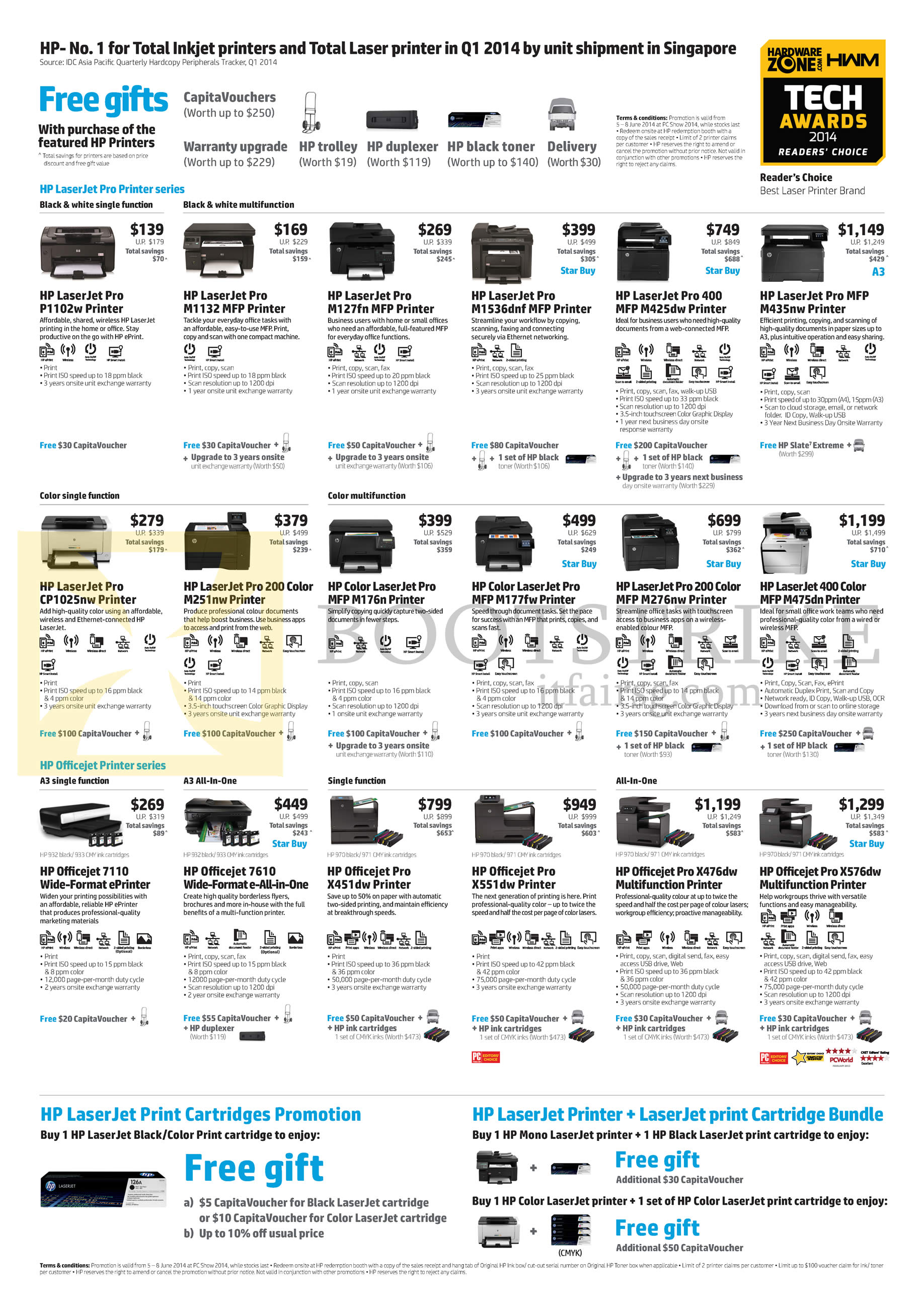 PC SHOW 2014 price list image brochure of HP Printers LaserJet Pro P1102w, M1132, M127fn, M425dw, CP1025nw, M176n, M177fw, M475dn, Officejet 7110, 7610, Pro X451dw, X551dw, X476dw, X576dw