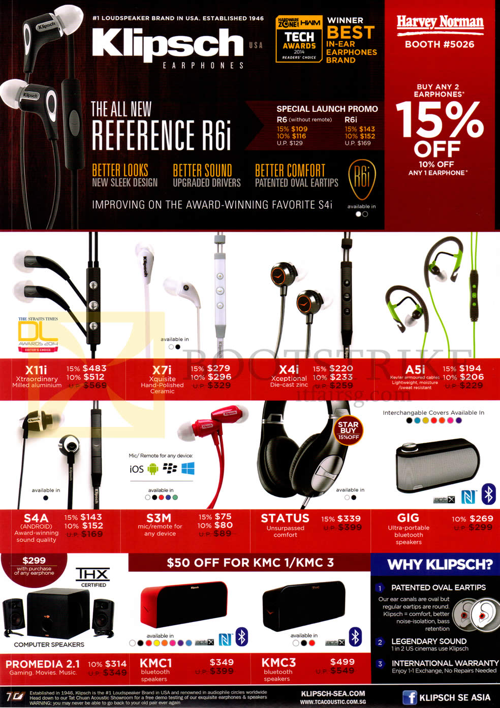 PC SHOW 2014 price list image brochure of Harvey Norman Klipsch Headphones, Headsets, X11i, X7i, X4i, A5i, S4A, S3M, Status, GIG, Promedia 2.1 Speakers, KMC1, KMC3