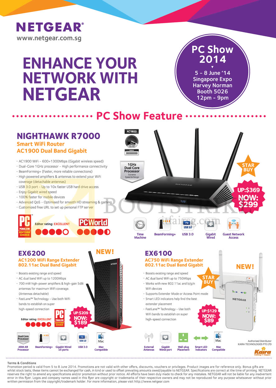 PC SHOW 2014 price list image brochure of Harvey Norman Netgear Networking Wireless Routers Nighthawk R7000, EX6200, EX6100