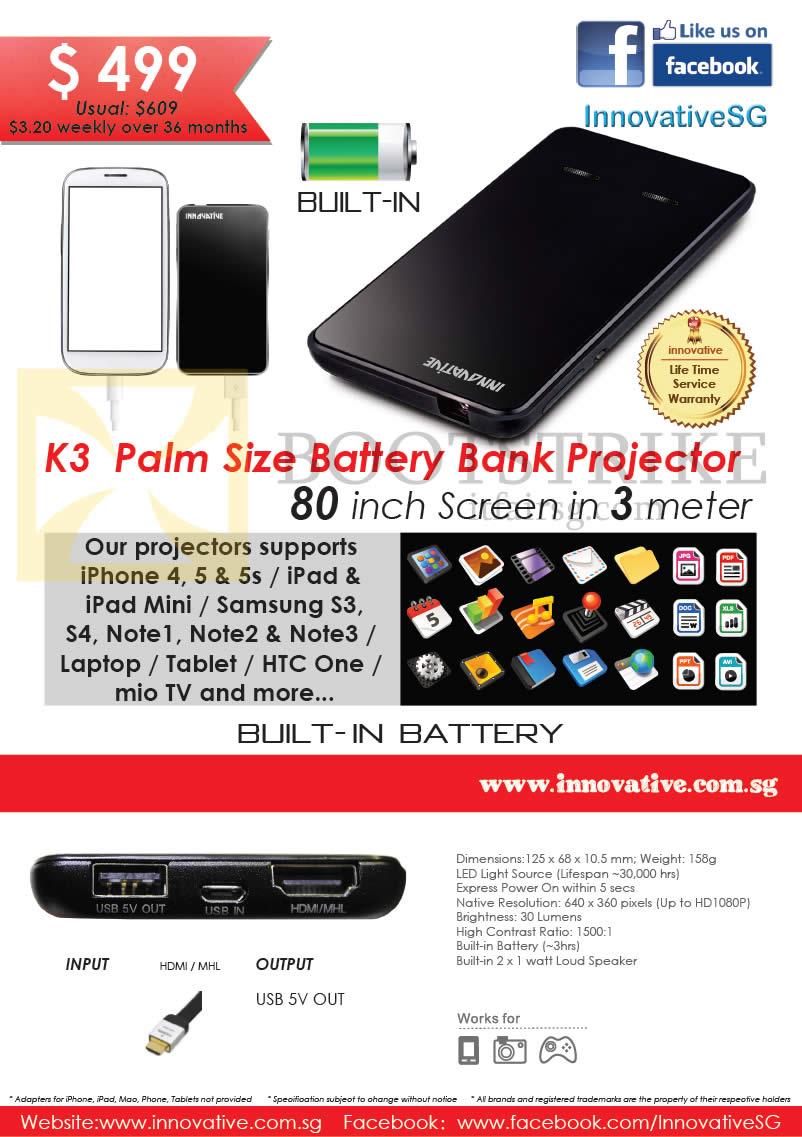 PC SHOW 2014 price list image brochure of Innovative K3 Battery Bank Projector