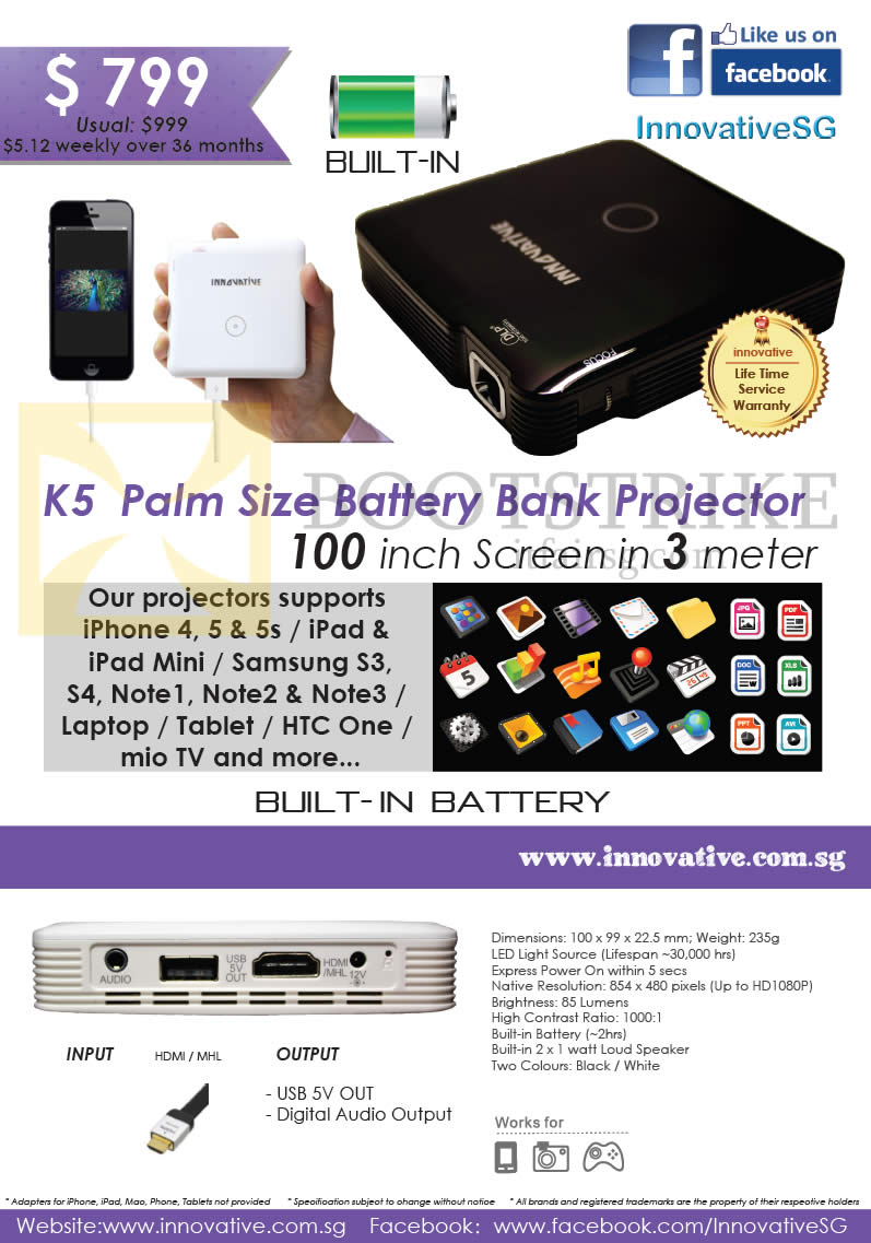 PC SHOW 2014 price list image brochure of Innovative K5 Battery Bank Projector