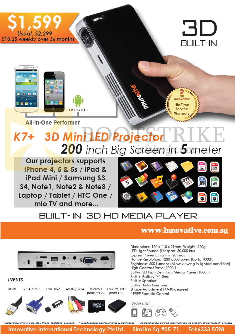 PC SHOW 2014 price list image brochure of Innovative K7 Plus Projector, Media Player