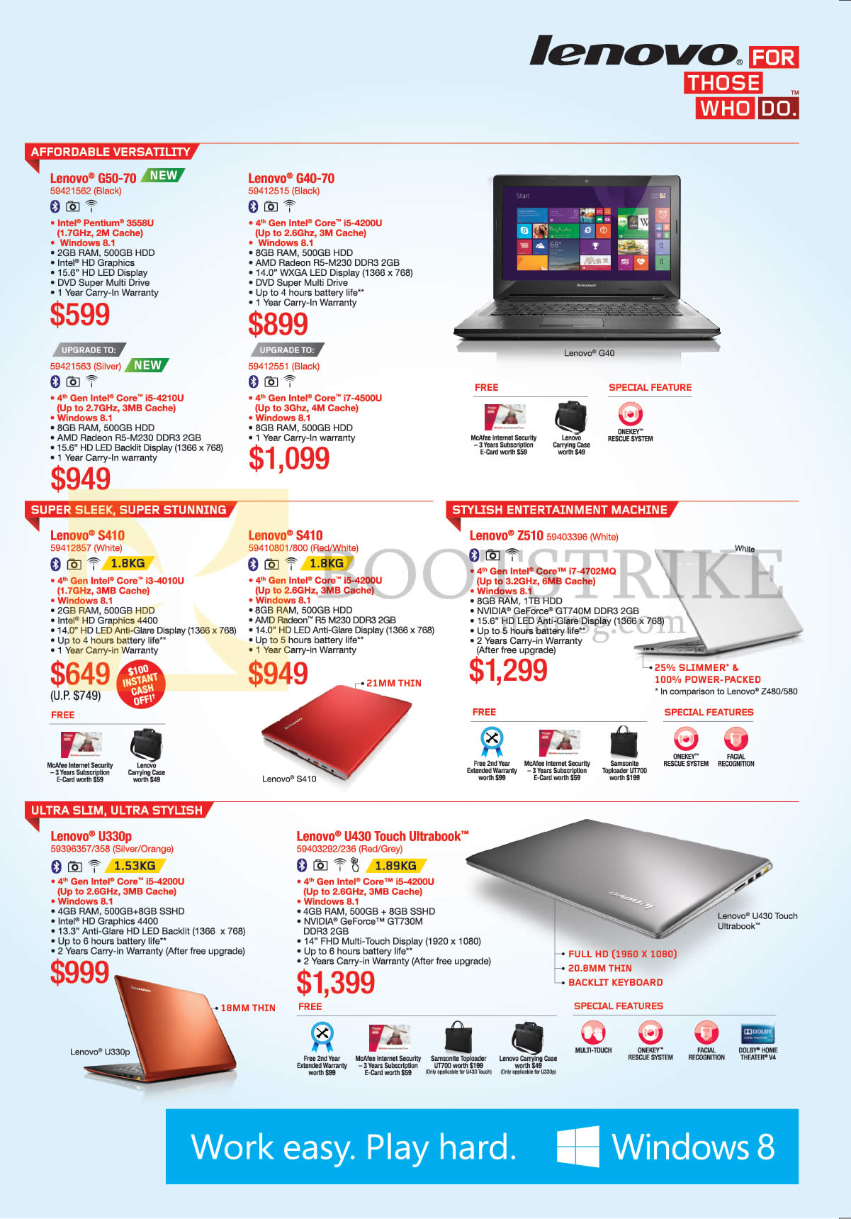 PC SHOW 2014 price list image brochure of Lenovo Notebooks G50-70, G40-70, S410, Z510, U330p, U430 Touch Ultrabook
