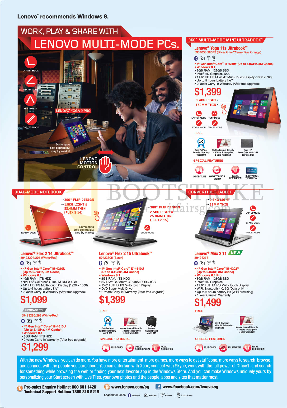 PC SHOW 2014 price list image brochure of Lenovo Notebooks Yoga 11s Ultrabook, Flex 2 14, Flex 2 15, Miix 2 11 Tablet