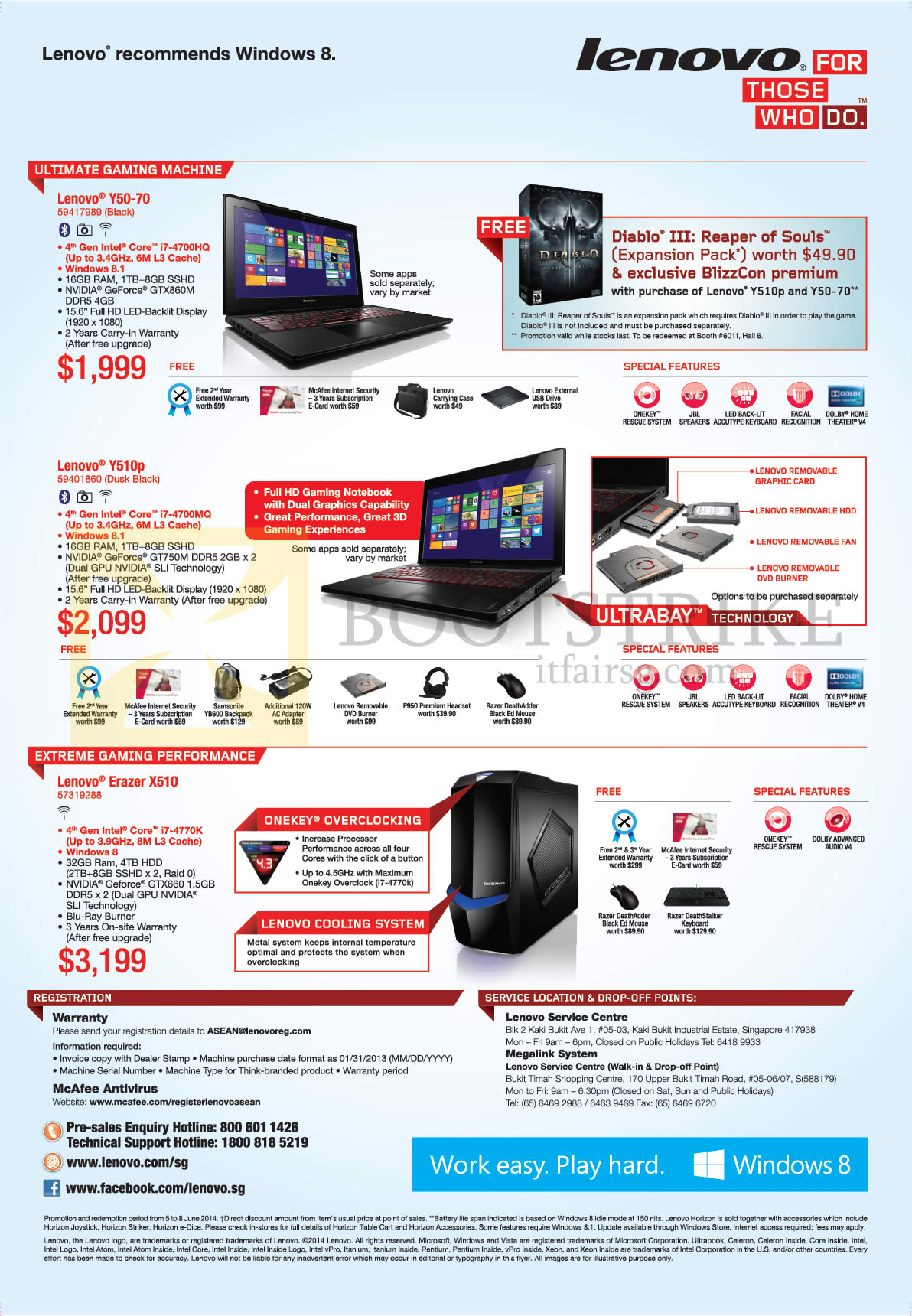 PC SHOW 2014 price list image brochure of Lenovo Notebooks, Desktop PCs Y50-70, Y510p, Erazer X510