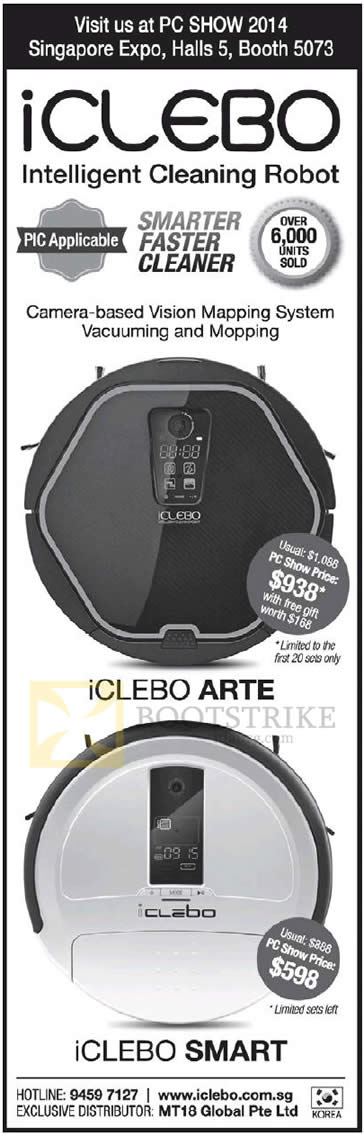 PC SHOW 2014 price list image brochure of MT18 IClebo Robot Vacuum Cleaner, Arte, Smart