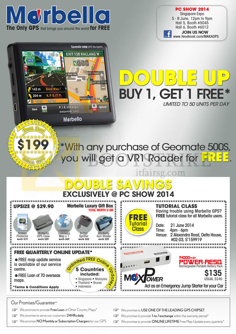 PC SHOW 2014 price list image brochure of Maka GPS Marbella Geomate 500s Free VR1 Recorder