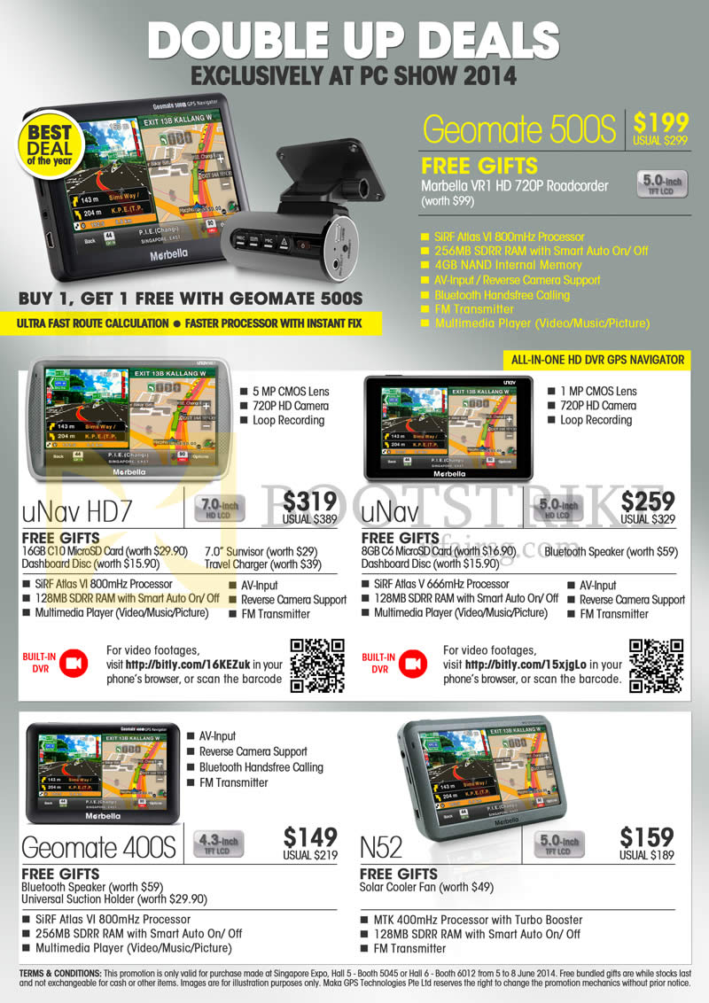 PC SHOW 2014 price list image brochure of Maka GPS Navigators Marbella Geomate 500S, UNav HD7, UNav, N52, Geomate 400S