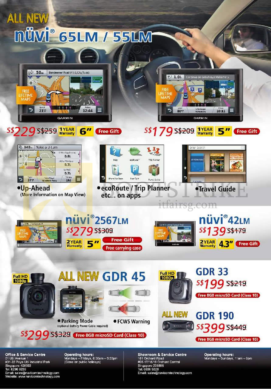 PC SHOW 2014 price list image brochure of Navicom Garmin GPS Navigators Nuvi 65LM, 55LM, 2567LM, 42LM, GDR 45, GDR 33, GDR 190 Car Driving Recorder