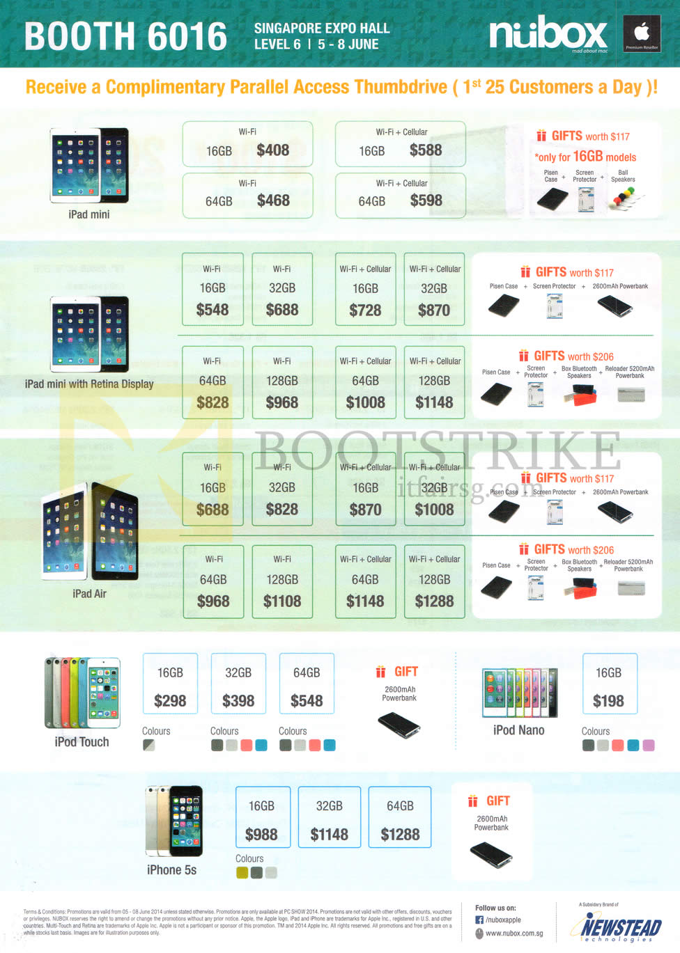 PC SHOW 2014 price list image brochure of Nubox Apple IPad Mini, IPad Mini 2, IPad Air, IPod Touch, IPhone 5S, Nano