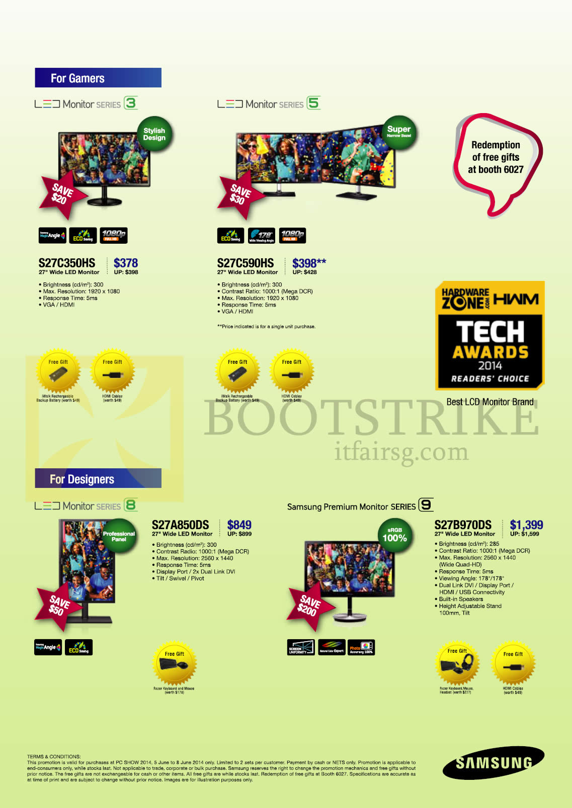 PC SHOW 2014 price list image brochure of Samsung Monitors S27C350HS, S27C590HS, S27850DS, S27B970DS