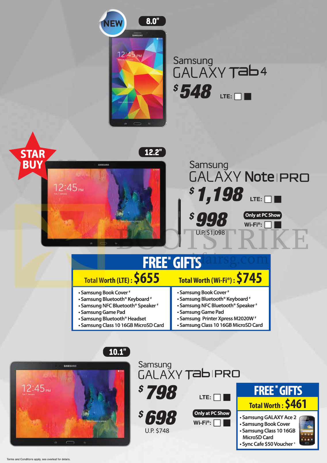PC SHOW 2014 price list image brochure of Samsung Tablets Galaxy Tab 4 8.0, Note Pro 12.2, Tab Pro 10.1