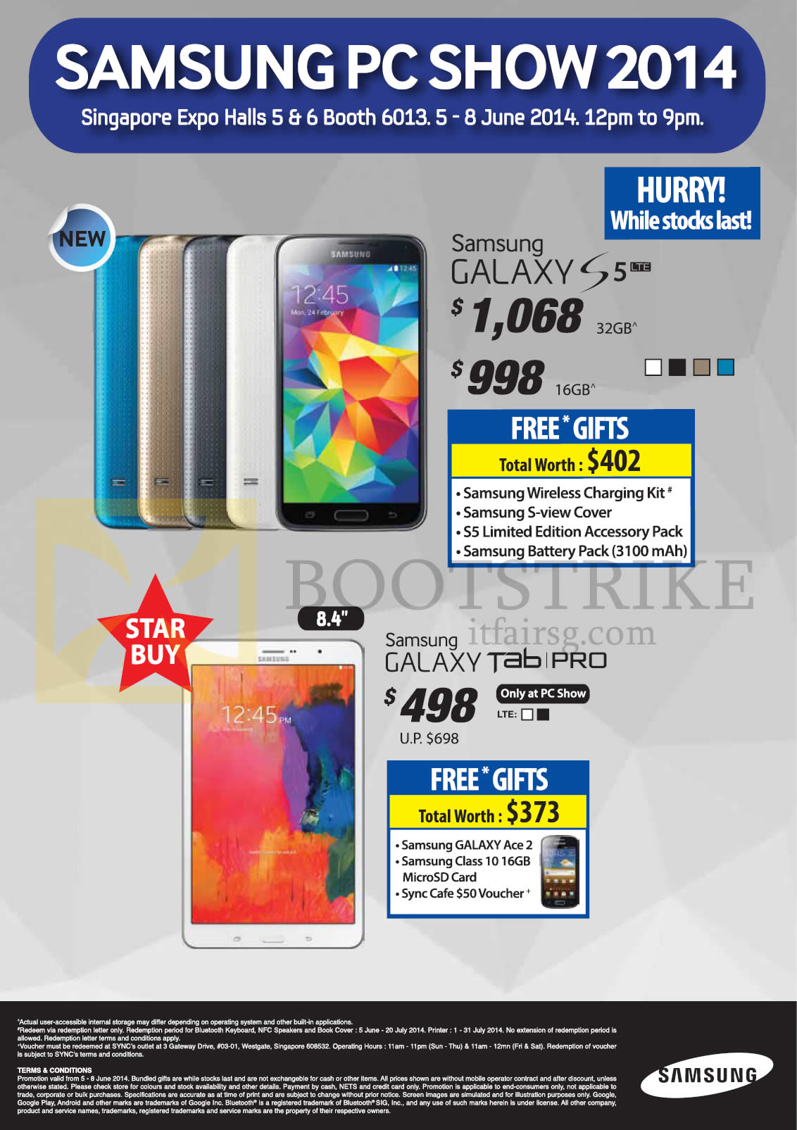PC SHOW 2014 price list image brochure of Samsung Tablets Mobile Phones Galaxy S5, Galaxy Tab Pro 8.4