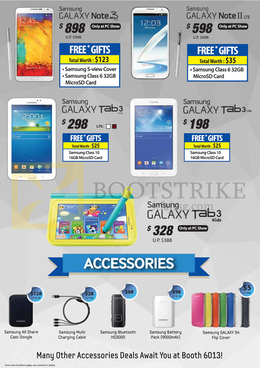 PC SHOW 2014 price list image brochure of Samsung Tablets, Accessories Galaxy Note 3, Note II, Tab 3, Tab 3 Kids