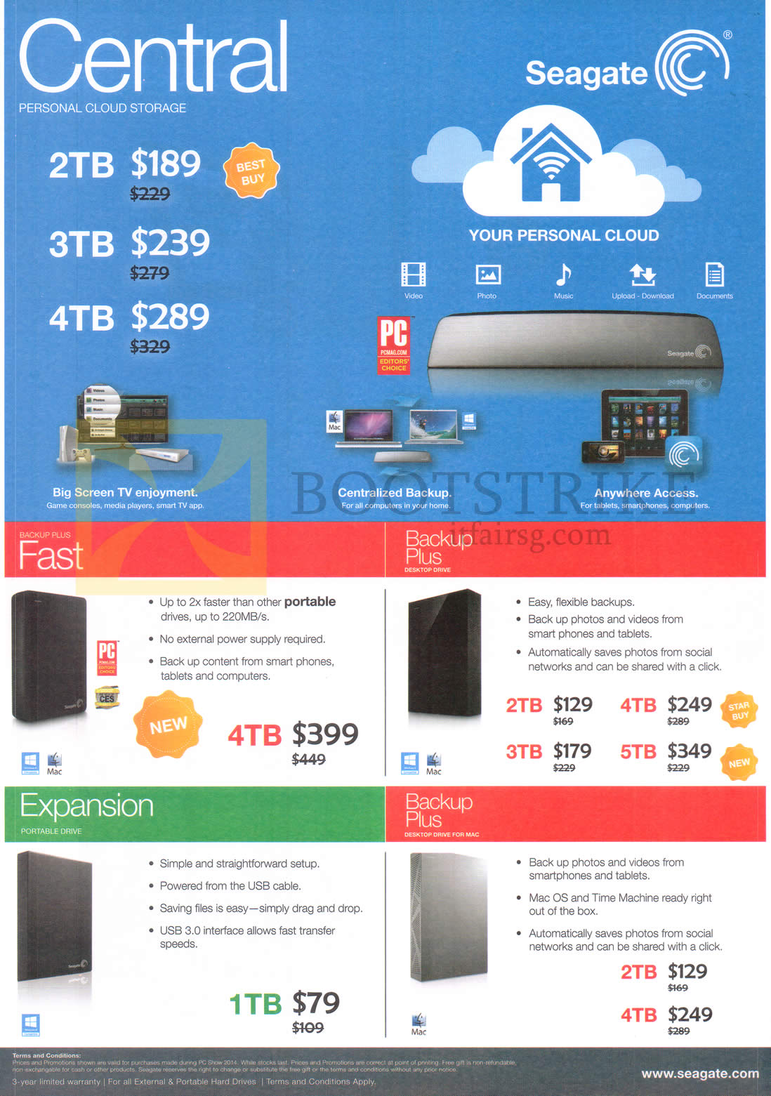 PC SHOW 2014 price list image brochure of Seagate External Storage Personal Cloud Backup Plus Fast, Desktop Drive, For Mac, Expansion Portable Drive