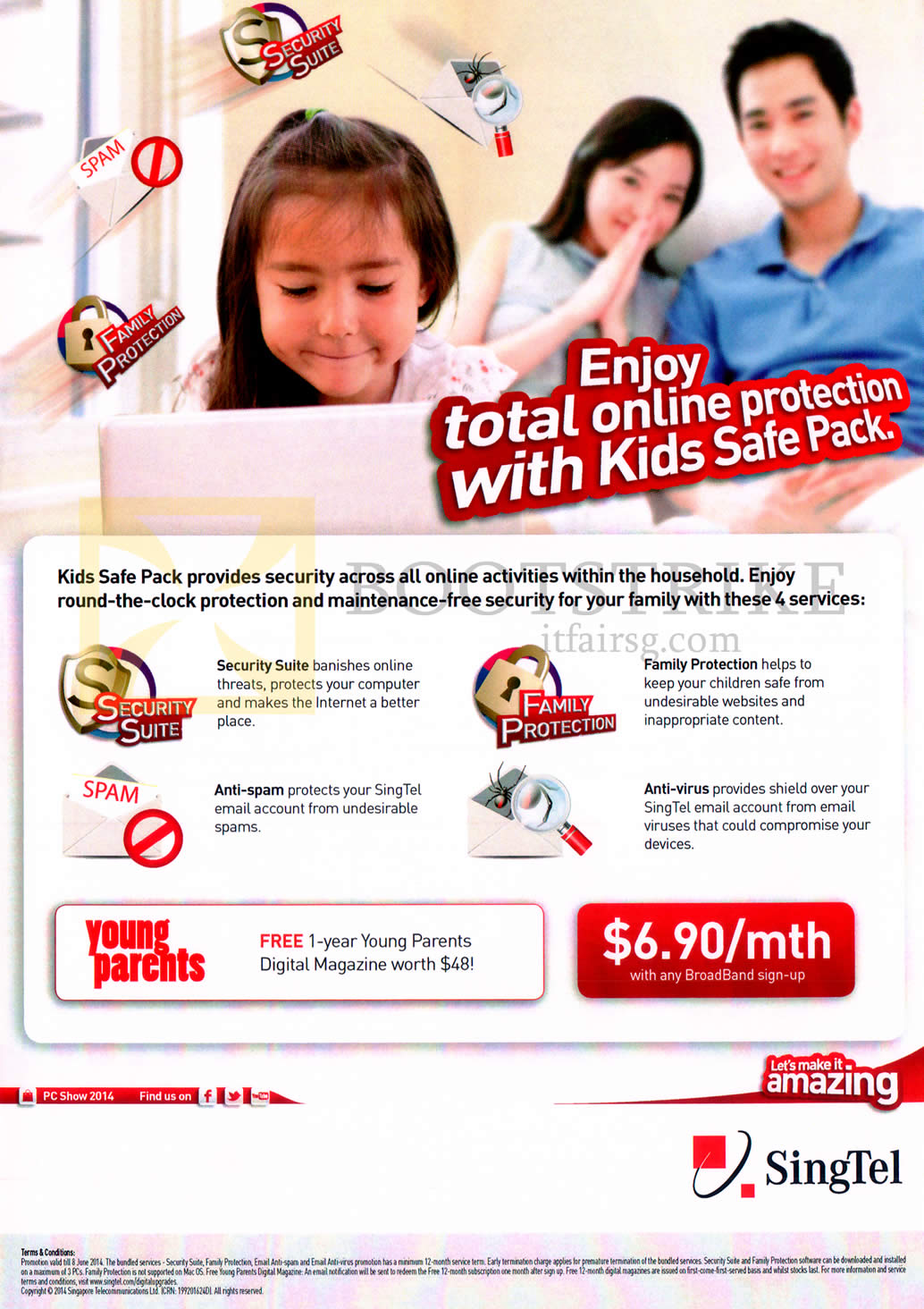PC SHOW 2014 price list image brochure of Singtel Broadband Kids Safe Pack