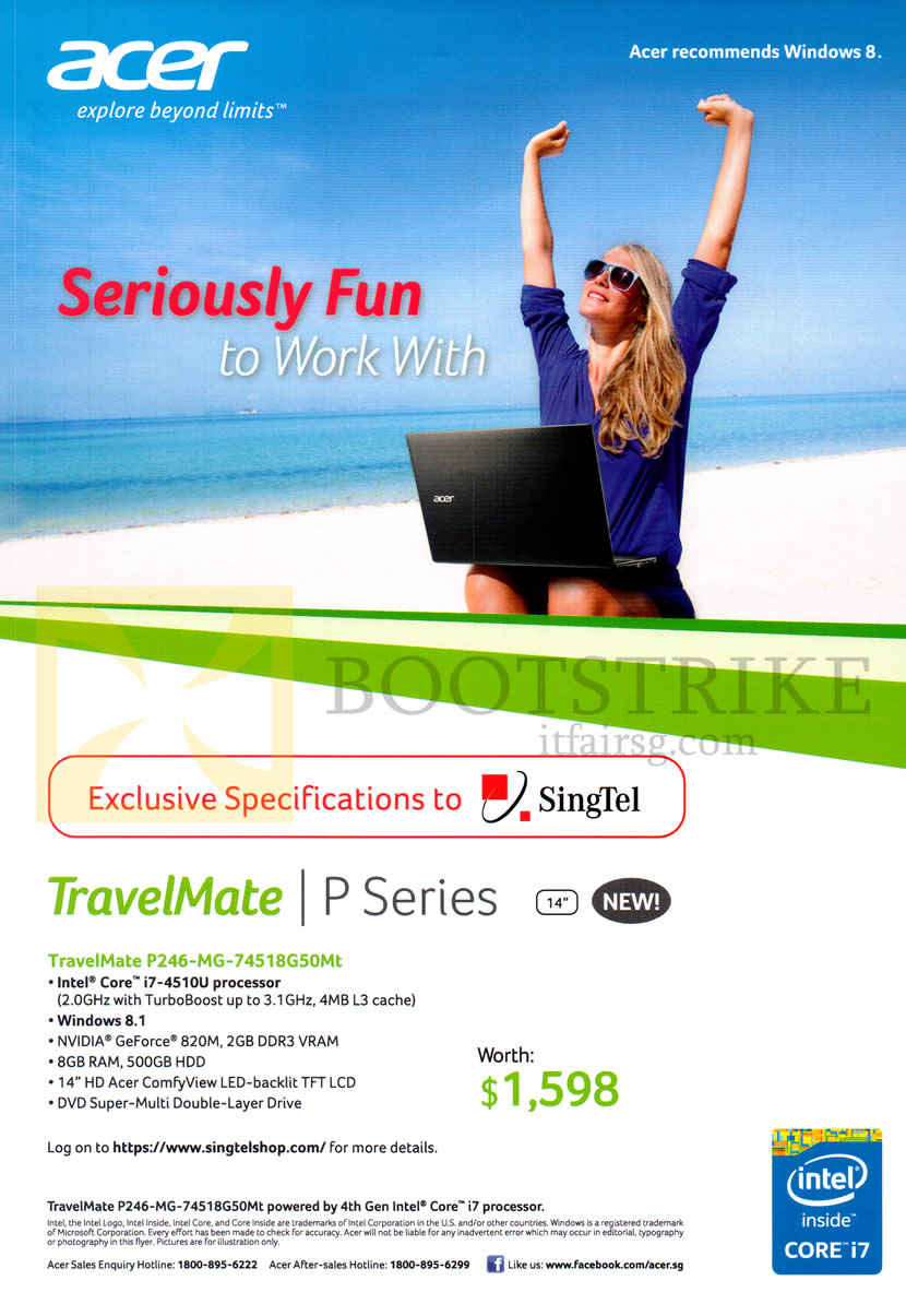 PC SHOW 2014 price list image brochure of Singtel Fibre Broadband Acer TravelMate P246-MG-74518G50Mt Specifications
