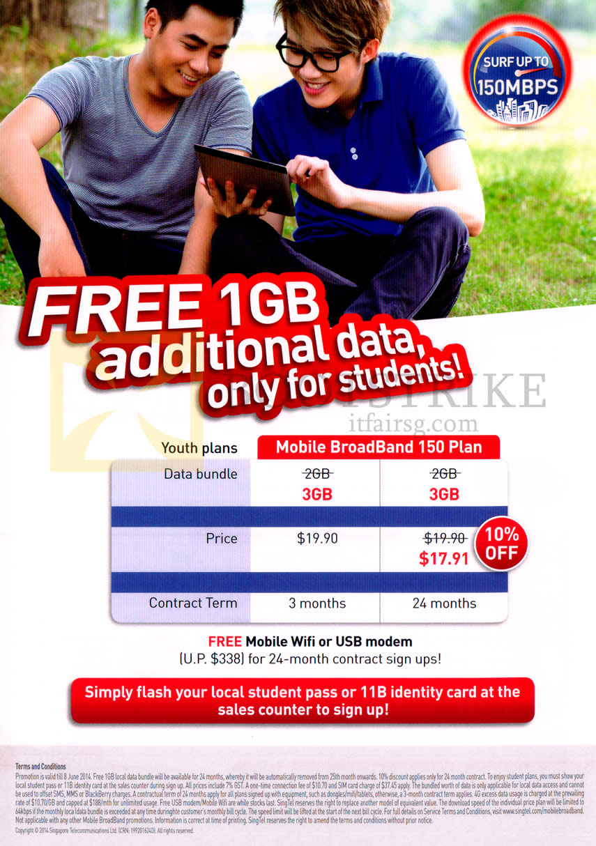 PC SHOW 2014 price list image brochure of Singtel Mobile Broadband Free 1GB Data For Students
