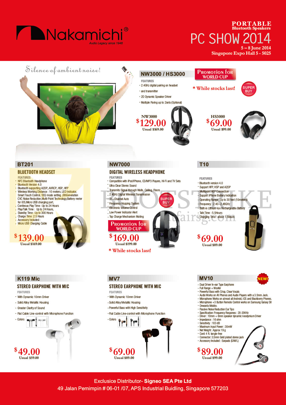 PC SHOW 2014 price list image brochure of Sprint-Cass Nakamichi NW3000, HS3000, BT201, NW7000, T10, K119Mic, MV7, MV10