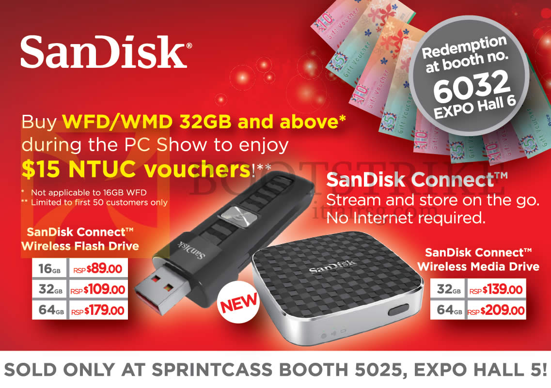 PC SHOW 2014 price list image brochure of Sprint-Cass Sandisk Connect Wireless Flash Drive, Media Drive