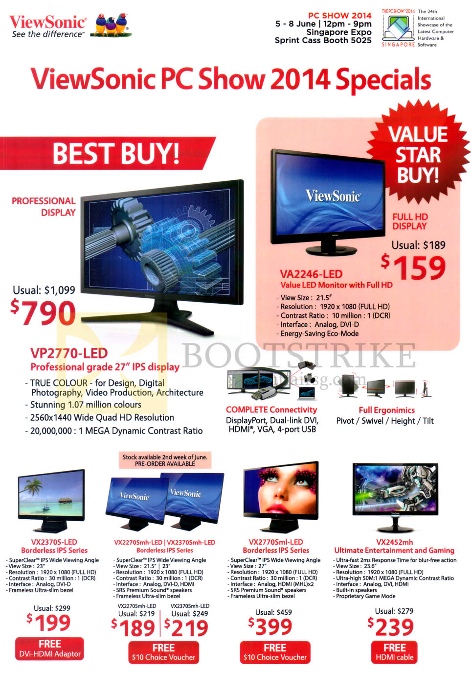 PC SHOW 2014 price list image brochure of Sprint-Cass Viewsonic Monitors VP2770-LED, VP2246, VX2370S, VX2270Smh, VX2770Sml, VX2452mh