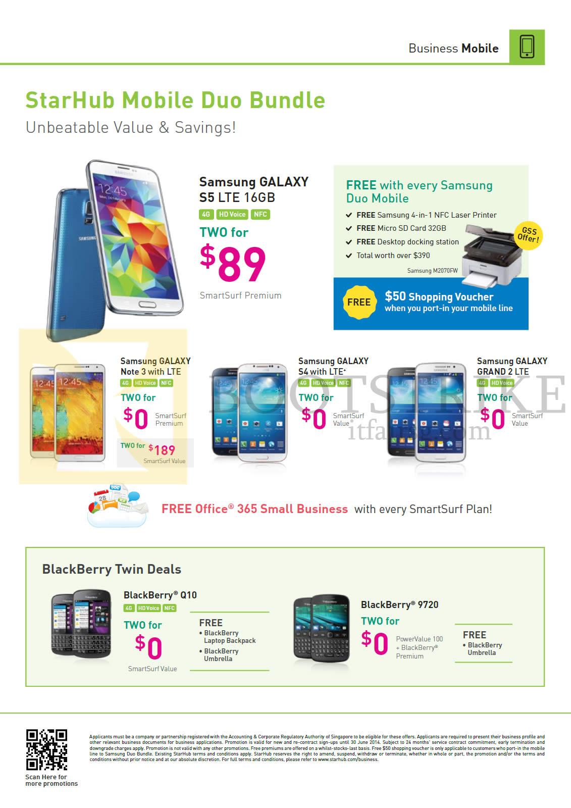 PC SHOW 2014 price list image brochure of Starhub Business Mobile Samsung Galaxy S5, Note 3, S4, Grand 2, Blackberry Q10, 9720