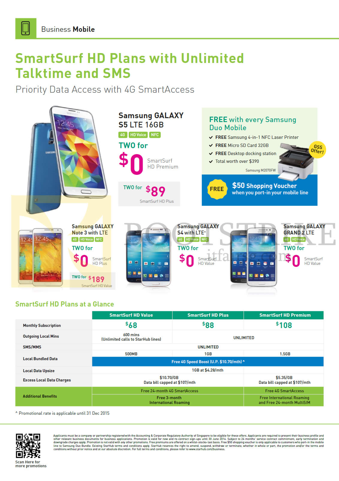 PC SHOW 2014 price list image brochure of Starhub Business Mobile Samsung Galaxy S5, Note 3, S4, Grand 2, SmartSurf HD Plans Value, Plus, Premium