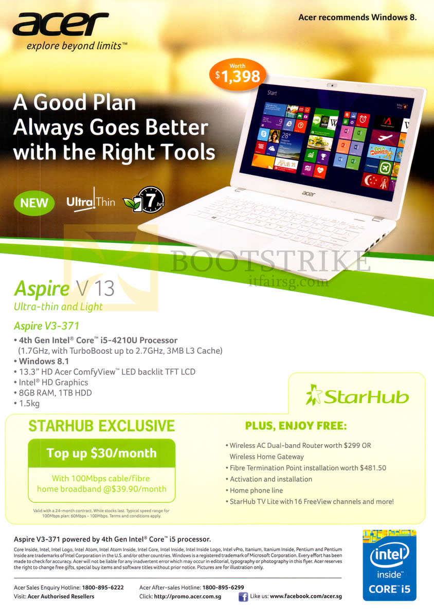 PC SHOW 2014 price list image brochure of Starhub Fibre Broadband 100Mbps Acer Aspire V3-371 Notebook Specification