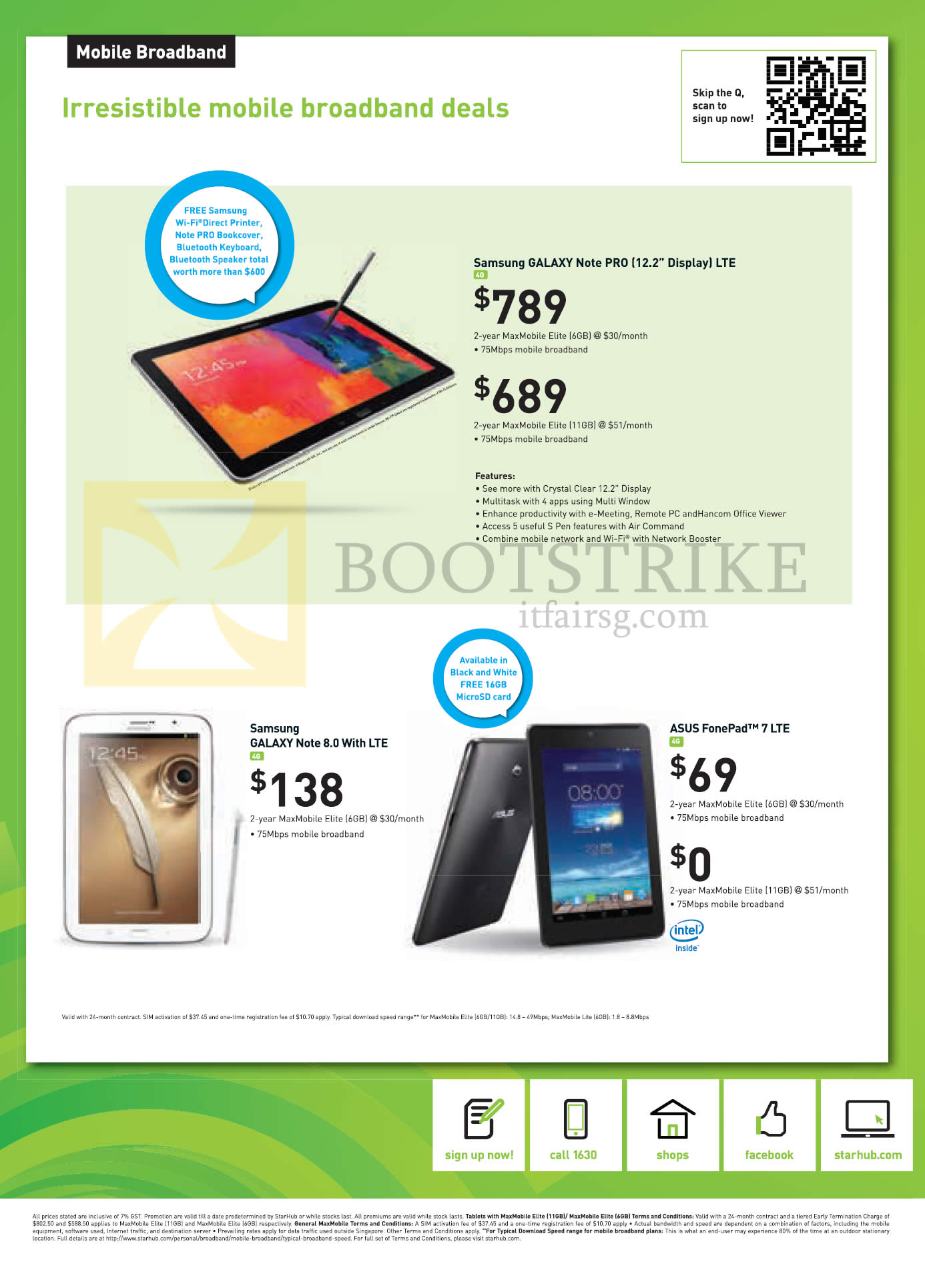 PC SHOW 2014 price list image brochure of Starhub Mobile Broadband Galaxy Note Pro 12.2, Samsung Galaxy Note 8.0, ASUS FonePad