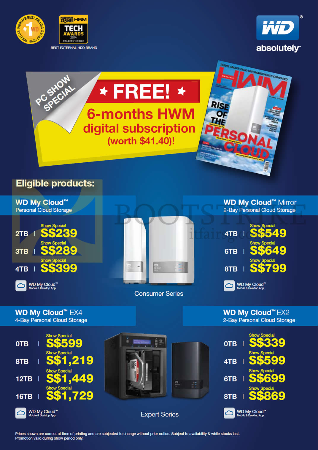 PC SHOW 2014 price list image brochure of Western Digital WD External Storage My Cloud, Mirror, EX4, EX2 2TB 3TB 4TB 8TB 12TB 16TB, Free HWM