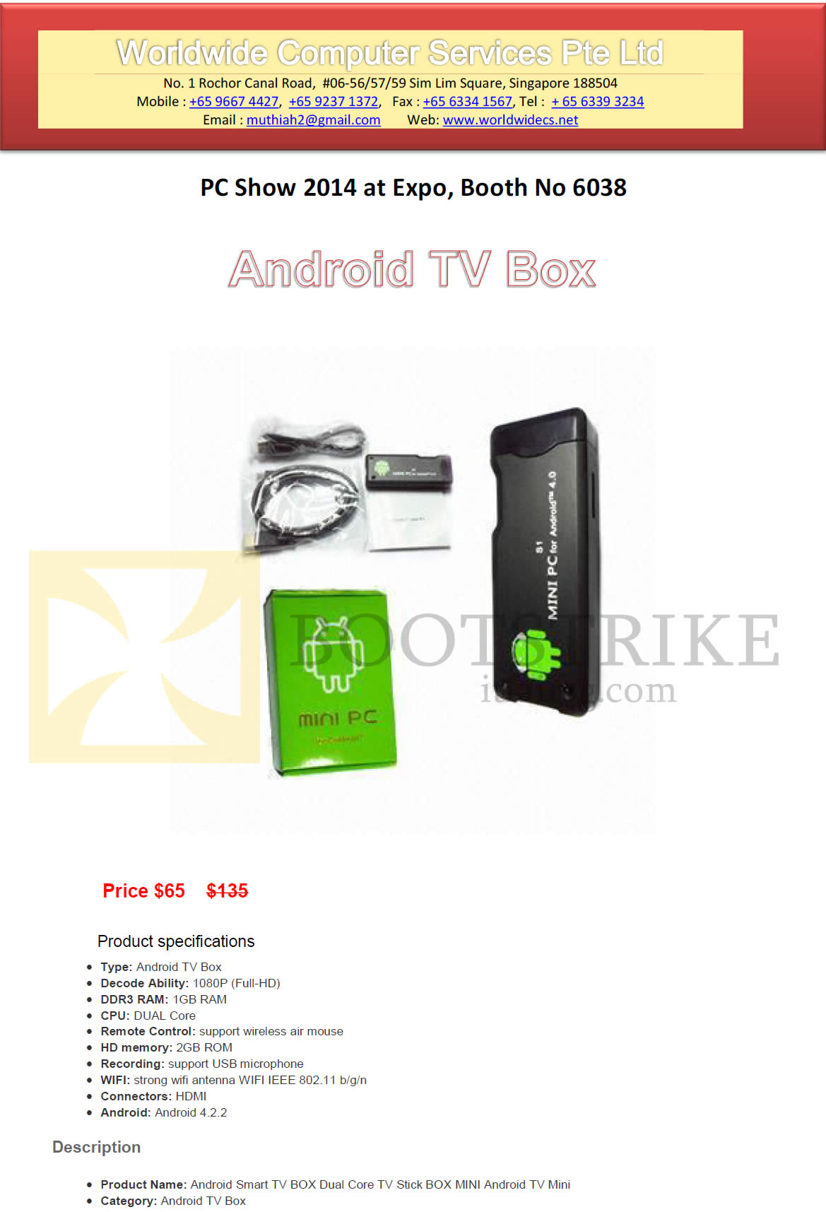 PC SHOW 2014 price list image brochure of Worldwide Computer Services Android TV Box
