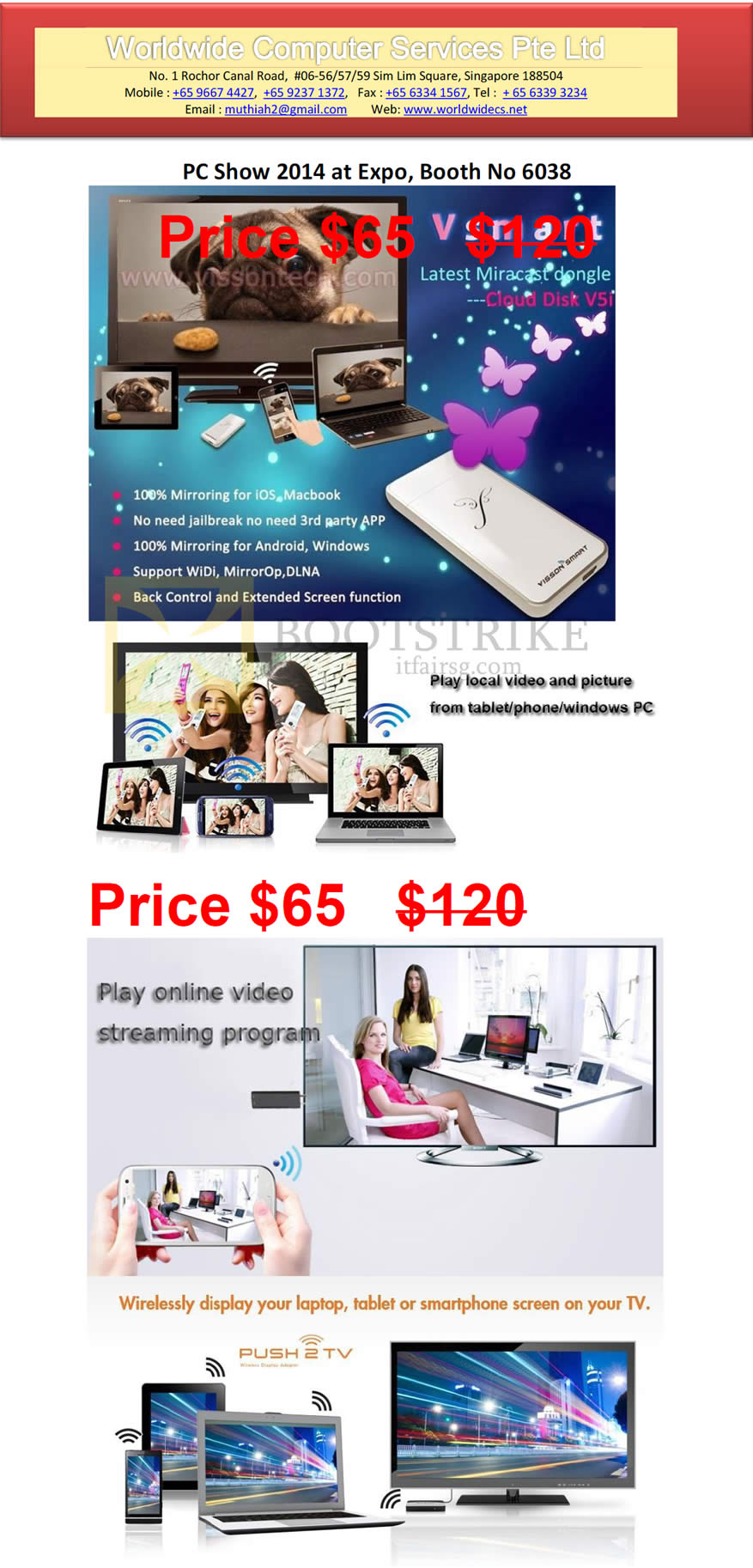PC SHOW 2014 price list image brochure of Worldwide Computer Services Cloud Disk V5i Miracast Dongle Wireless Video Transmitter