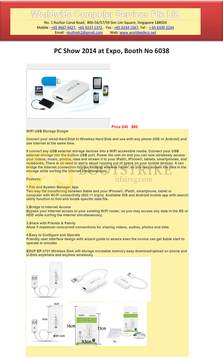 PC SHOW 2014 price list image brochure of Worldwide Computer Services Wifi USB Storage Dongle