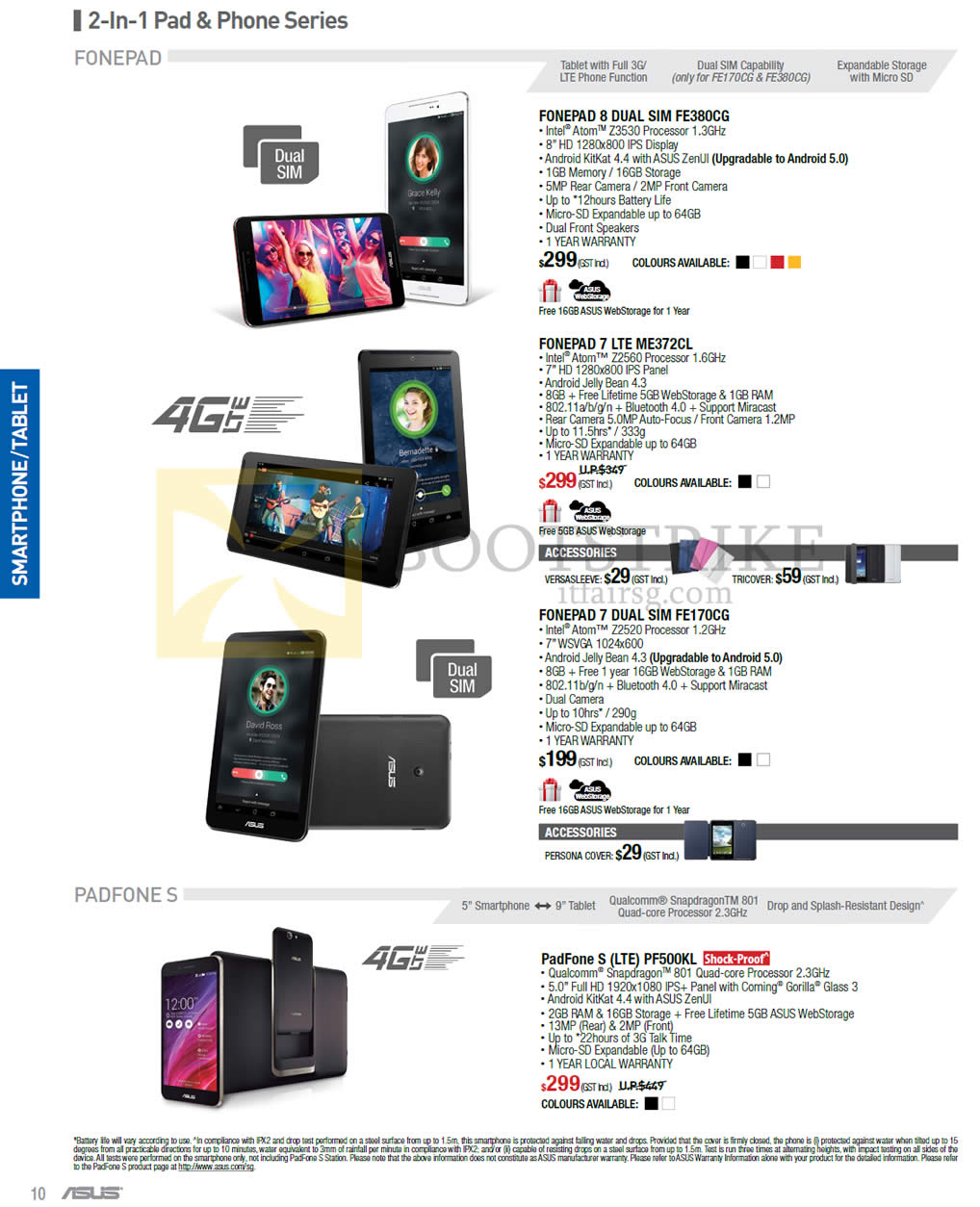 PC SHOW 2015 price list image brochure of ASUS Fonepad 8 FE380CG, Fonepad 7 ME372CL, Fonepad 7 FE170CG, PadFone S PF500KL