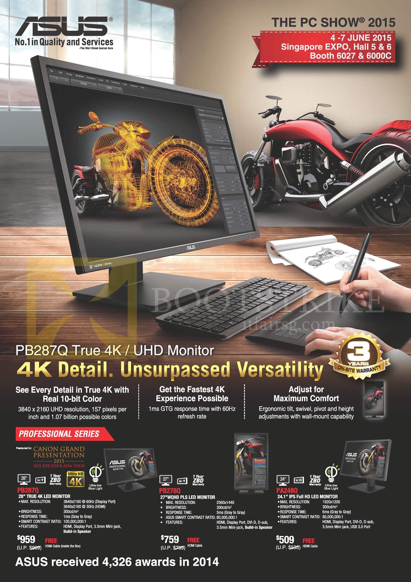 PC SHOW 2015 price list image brochure of ASUS Monitors PB287Q,, PB278Q, PA248Q
