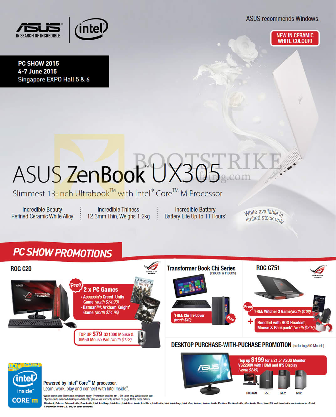 PC SHOW 2015 price list image brochure of ASUS Notebooks Highlights ZenBook UX305, ROG G20, Transformer Chi Series, ROG G751, Desktop PWP