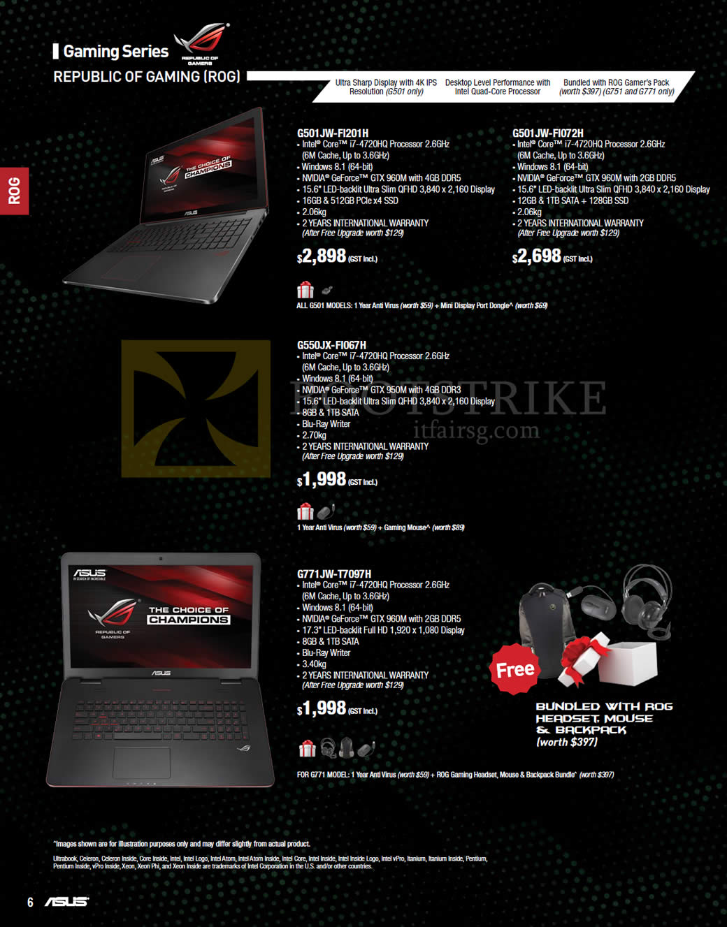PC SHOW 2015 price list image brochure of ASUS Notebooks, ROG, G501JW-FI201H, G501JW-FI072H, G550JX-FI067H, G771JW-T7097H