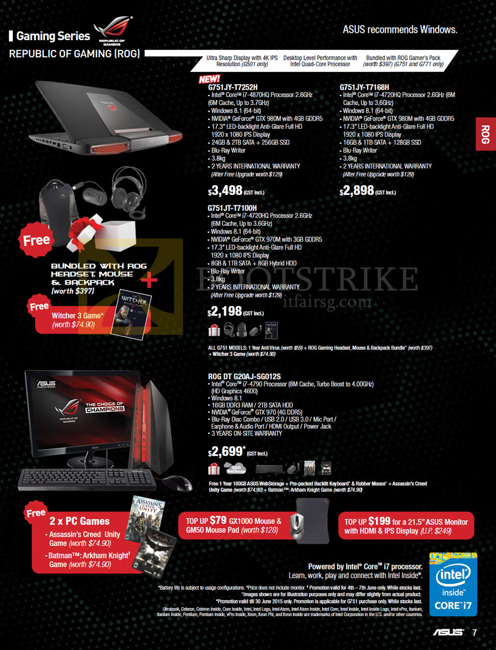 PC SHOW 2015 price list image brochure of ASUS Notebooks, ROG, G751JY-T7252H, G751JY-T7168H, G751JT-T7100H, G20AJ-SG012S