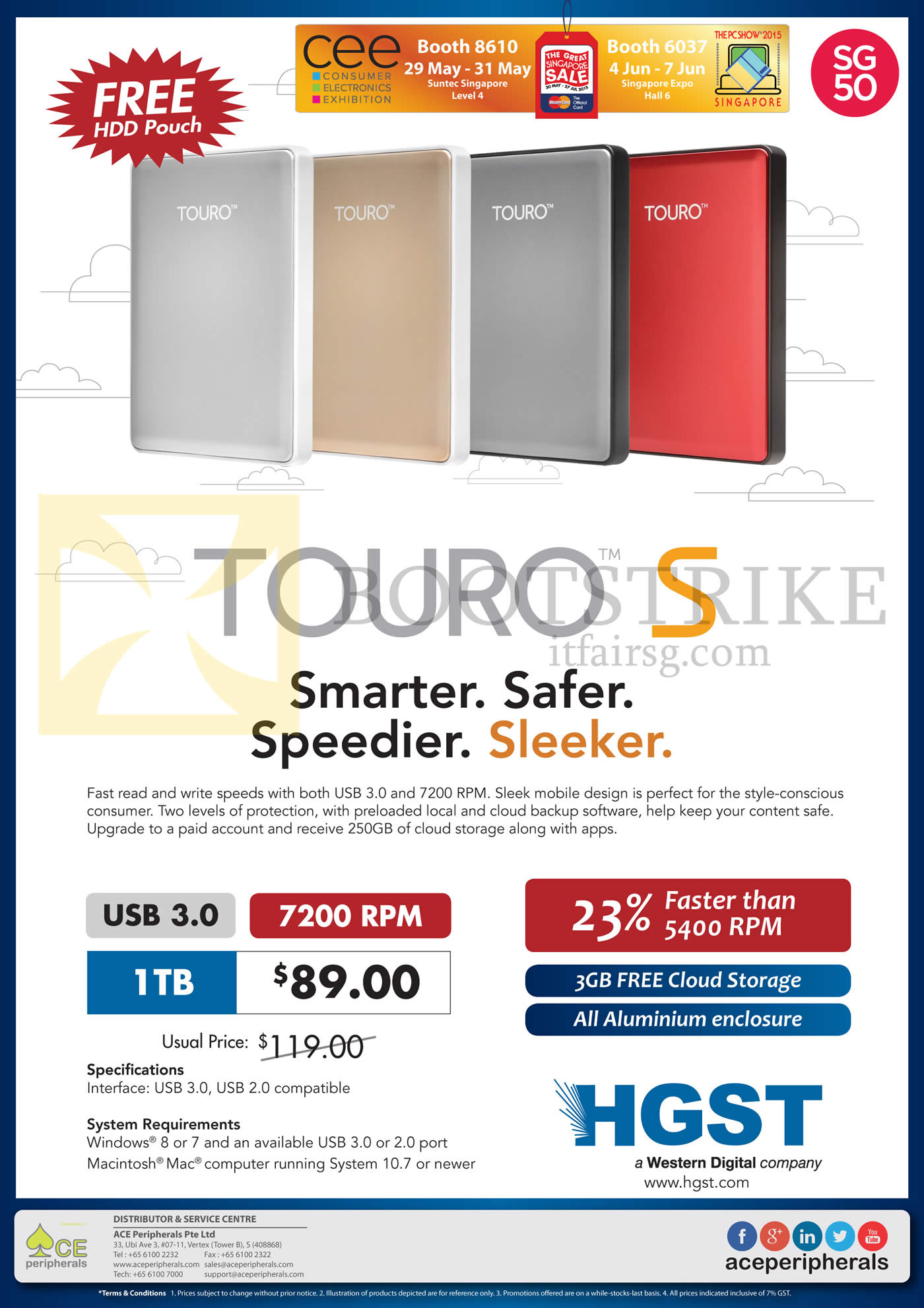 PC SHOW 2015 price list image brochure of Ace Peripherals HGST External Storage Drive Touro S 1TB