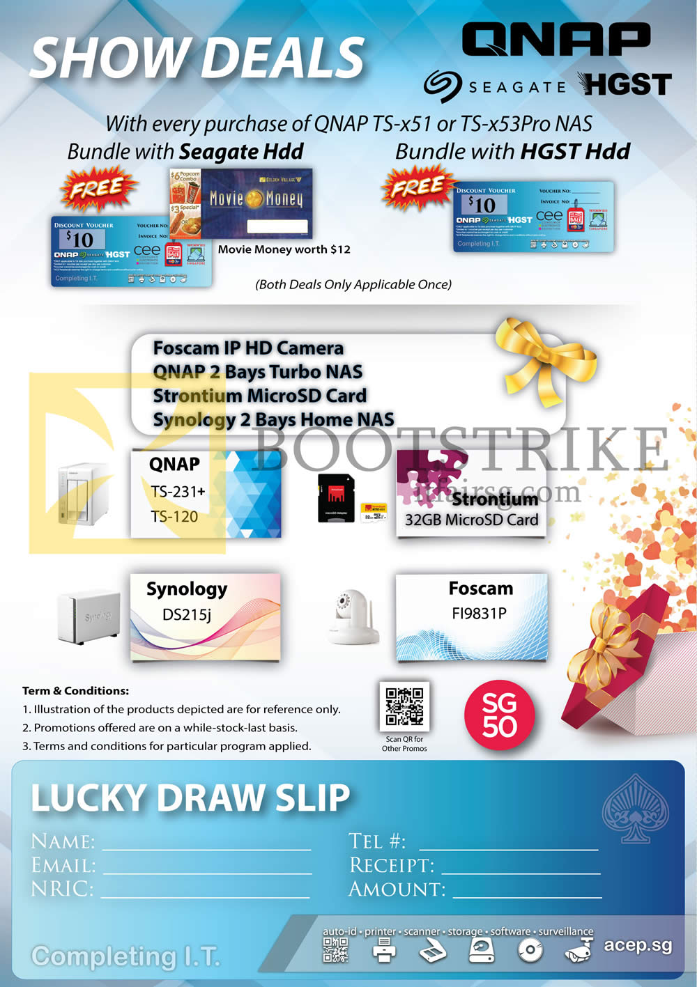 PC SHOW 2015 price list image brochure of Ace Peripherals Lucky Draw Foscam QNAP Strontium Synology Promo Pg1