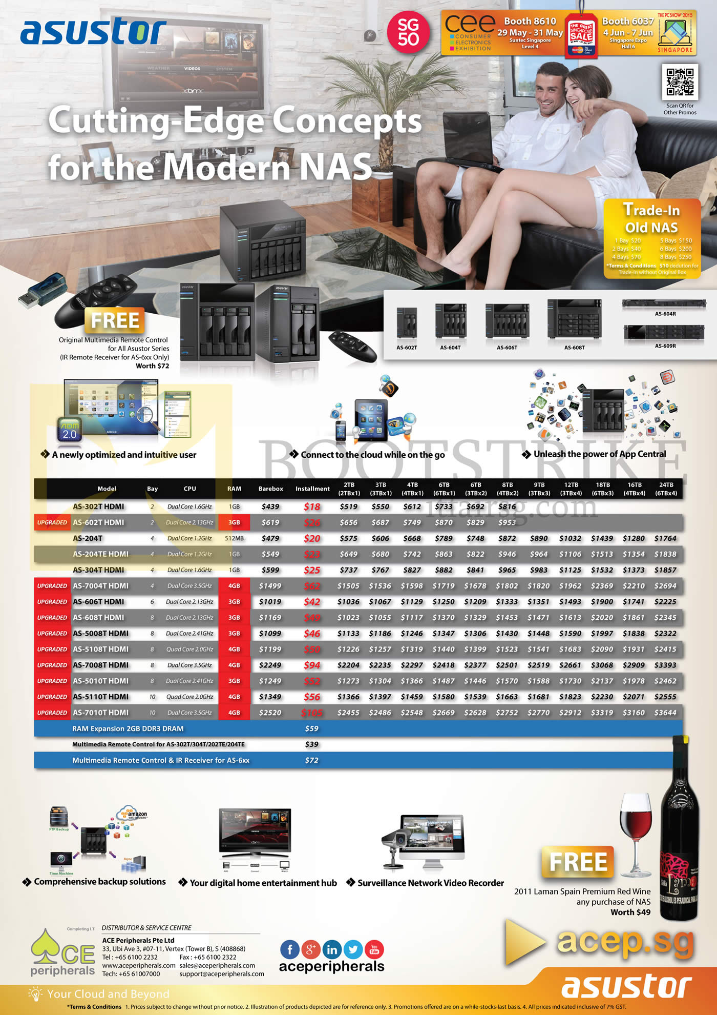 PC SHOW 2015 price list image brochure of Ace Peripherals NAS Asustor AS 202T AS 202TE AS 204T AS 204TE AS 302T AS 304T AS 602T AS 604T AS 606T AS 608T AS 7004T AS 7008T AS 701vb0T