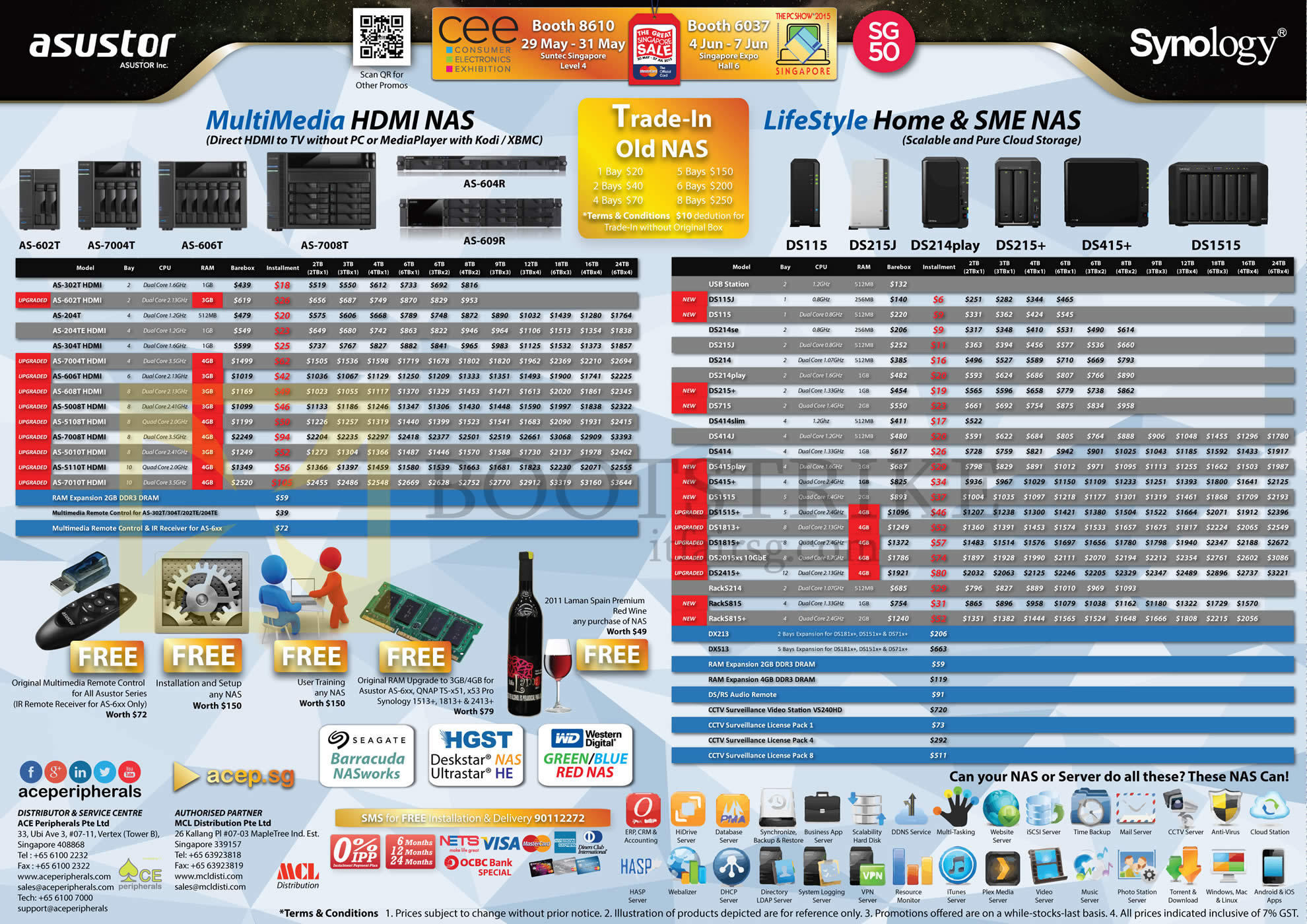PC SHOW 2015 price list image brochure of Ace Peripherals NAS Asustor QNAP Synology