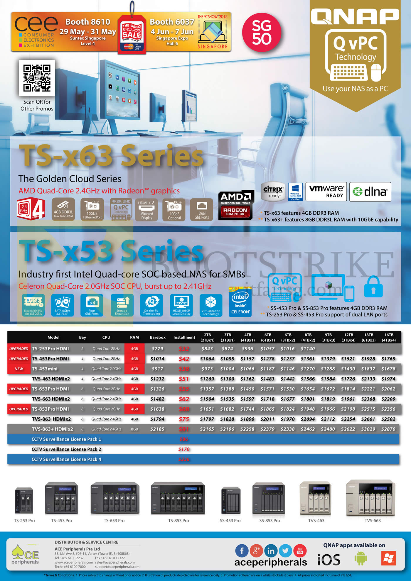 PC SHOW 2015 price list image brochure of Ace Peripherals QNAP NAS TS X53Pro TVS X63 TS 253PRO TS 453PRO TVS 463 TS 653PRO TVS 663 TS 853PRO TVS 863